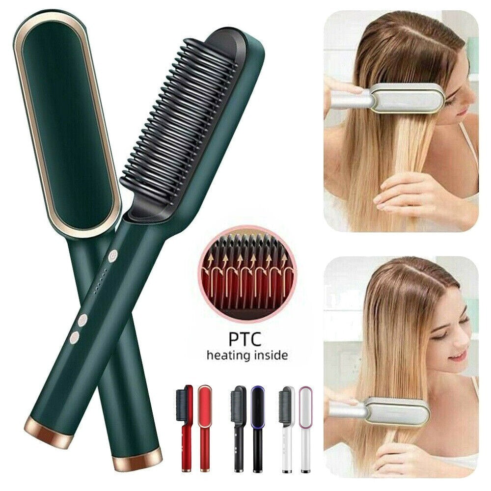 909 Hair Straightening Brush β 2-in-1 Electric Hair Straightener & Curler
