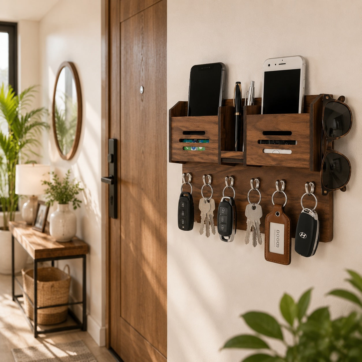 Multipurpose Wooden Key Holder โ Decorative Wall Key Hanger