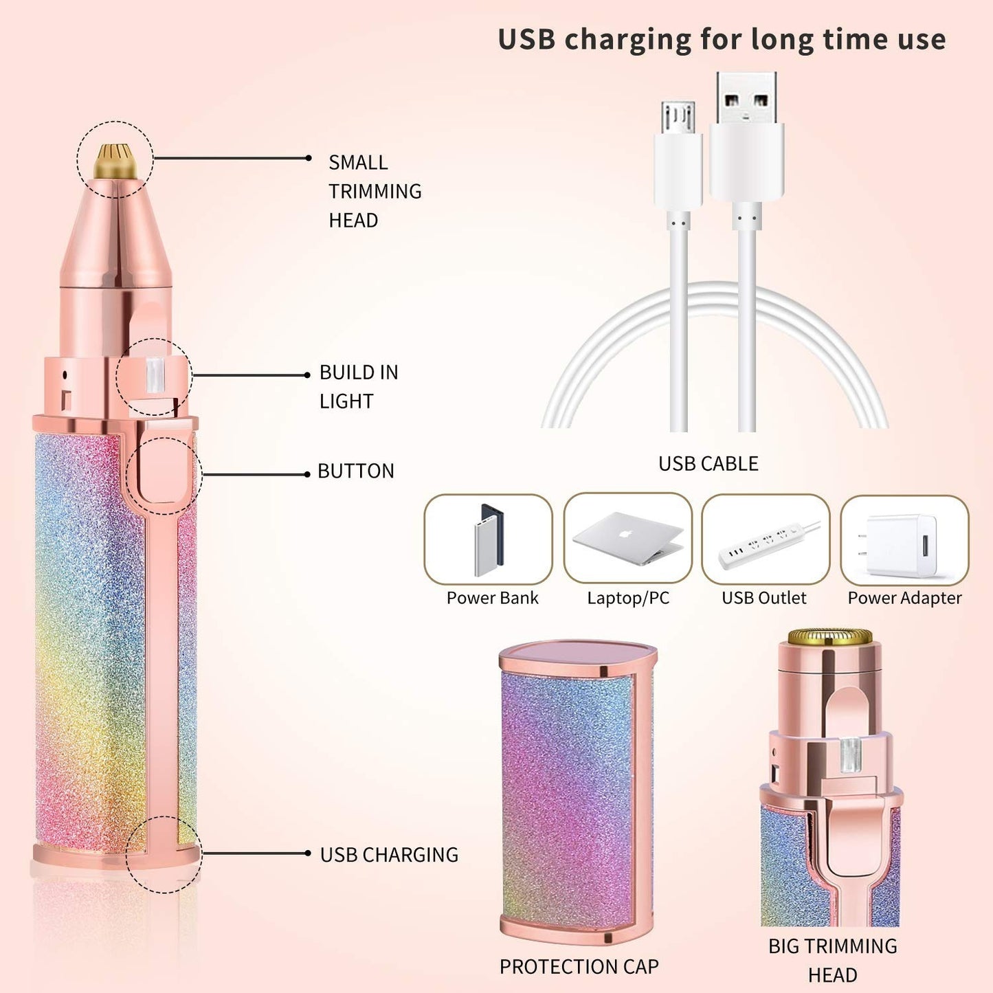 Flawless 2-in-1 Rechargeable Eyebrow & Facial Hair Trimmer with USB Charging