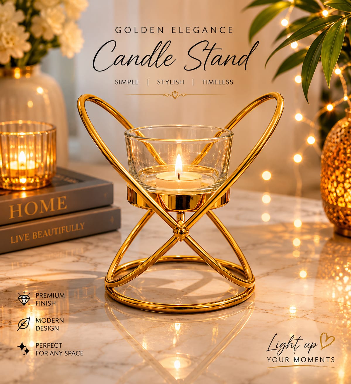 Elegant Black Metal Candle Holder – Decorative Table & Home Decor Stand (9 × 8 × 11 cm)