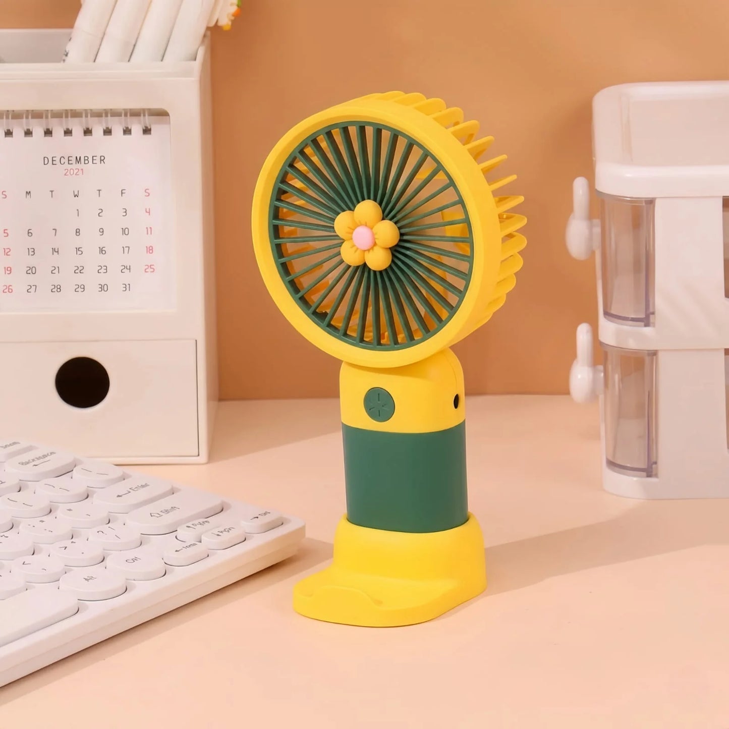 Portable Mini USB Rechargeable Handheld Fan with Stand | Cute Flower Desktop Cooling Fan