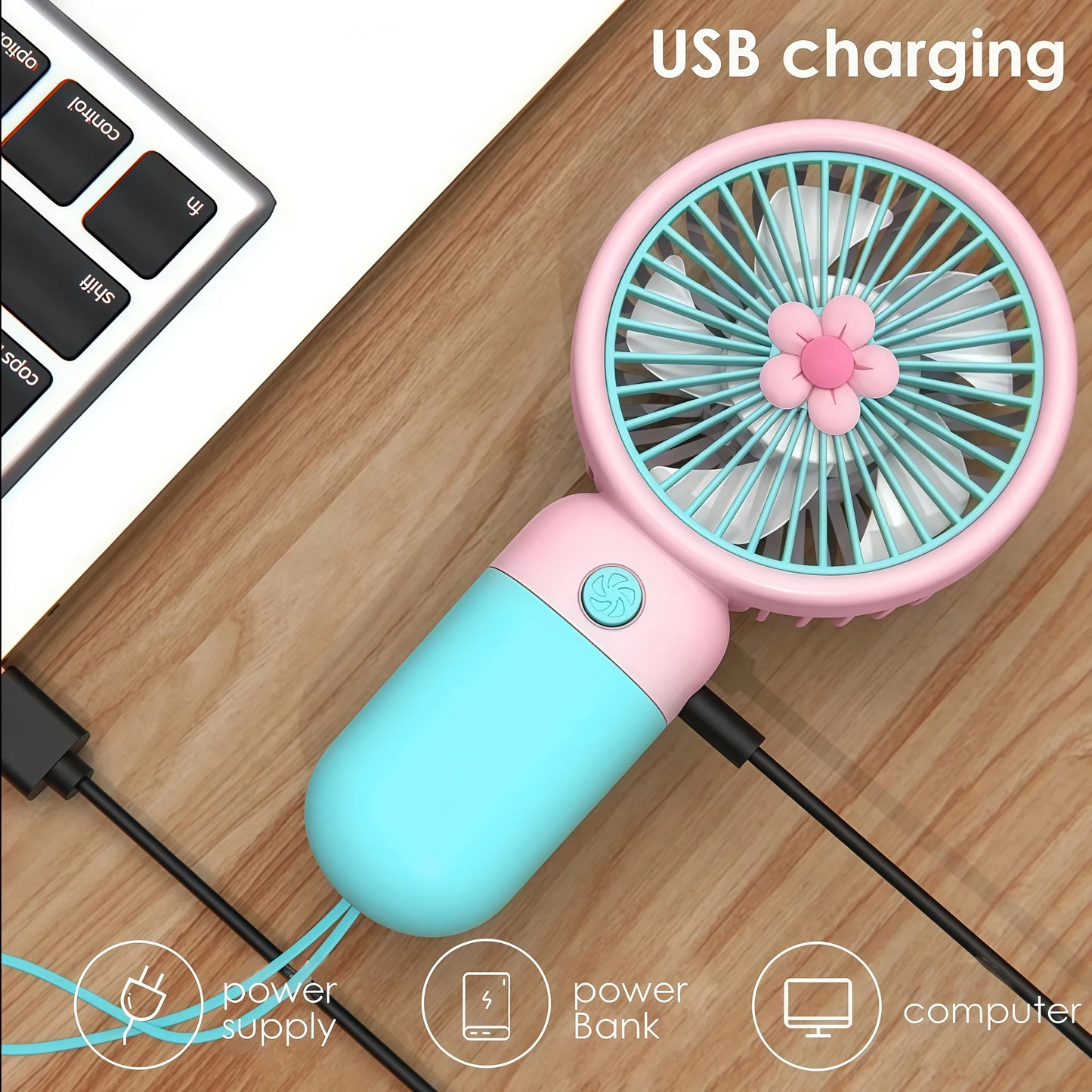 Portable Mini USB Rechargeable Handheld Fan with Stand | Cute Flower Desktop Cooling Fan
