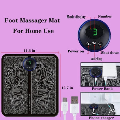 EMS Foot Massager Mat | USB Rechargeable Smart Electric Foot Massage Pad for Relaxation & Muscle Relief