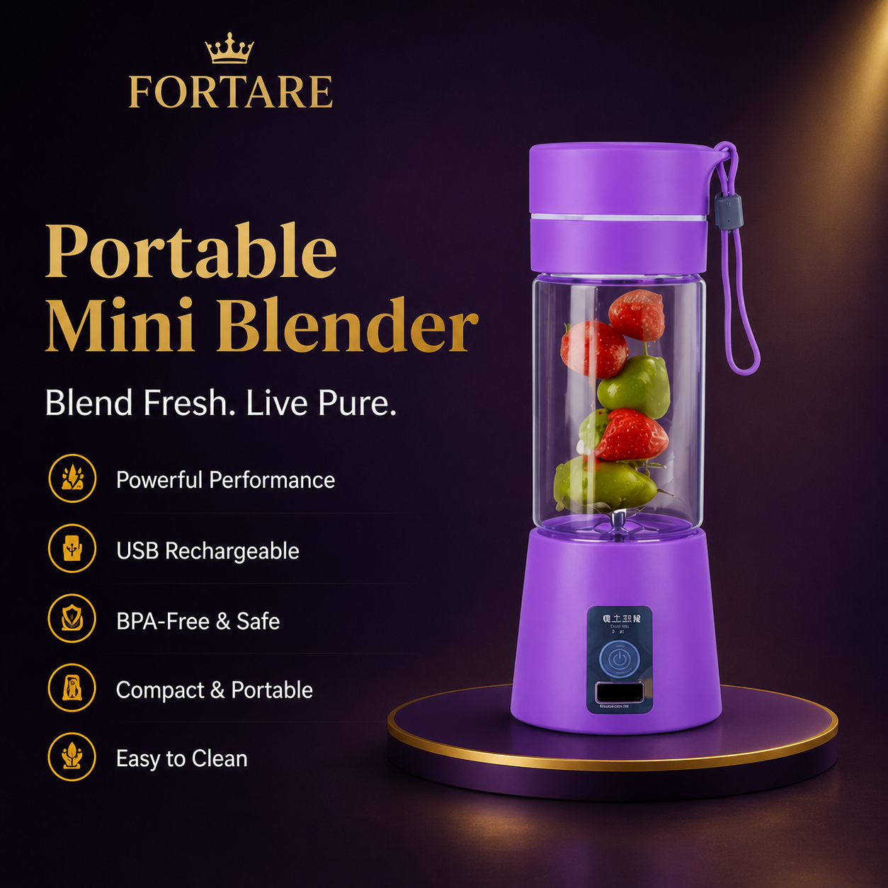 Professional Mini Juicer Portable Blender with Built-In Straw | USB Rechargeable Smoothie Maker for Travel, Office & Home