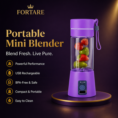 Professional Mini Juicer Portable Blender with Built-In Straw | USB Rechargeable Smoothie Maker for Travel, Office & Home