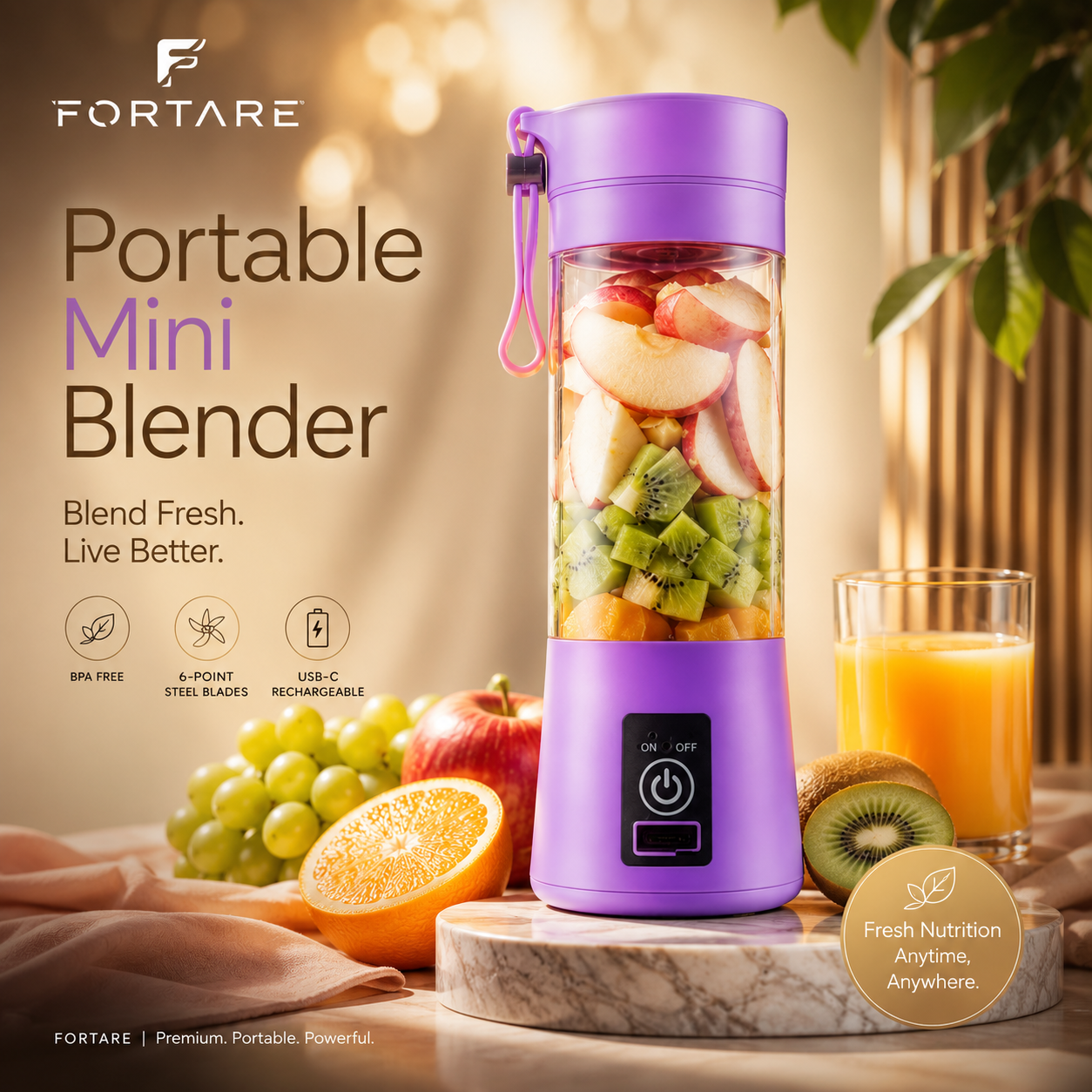 Professional Mini Juicer Portable Blender with Built-In Straw | USB Rechargeable Smoothie Maker for Travel, Office & Home