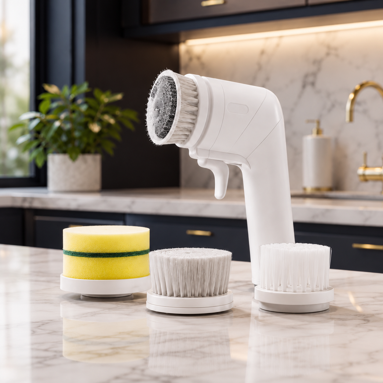 Electric Cleaning Brush with 5 Interchangeable Heads – 360° Rotating Cordless Power Scrubber for Kitchen & Bathroom Cleaning