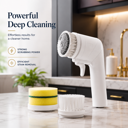 Electric Cleaning Brush with 5 Interchangeable Heads – 360° Rotating Cordless Power Scrubber for Kitchen & Bathroom Cleaning