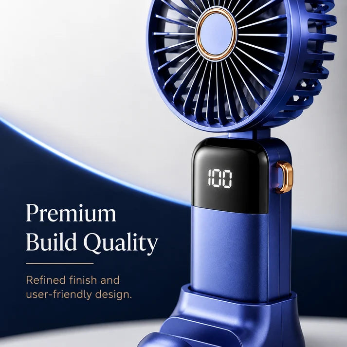 Digital Display 5-in-1 Portable Mini Fan – USB-C Rechargeable Handheld Fan with Adjustable Speeds