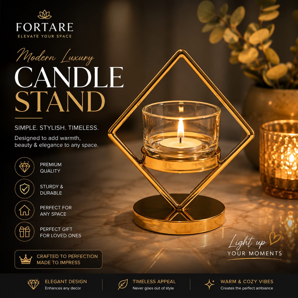 Elegant Black Metal Candle Holder – Decorative Table & Home Decor Stand (9 × 8 × 11 cm)