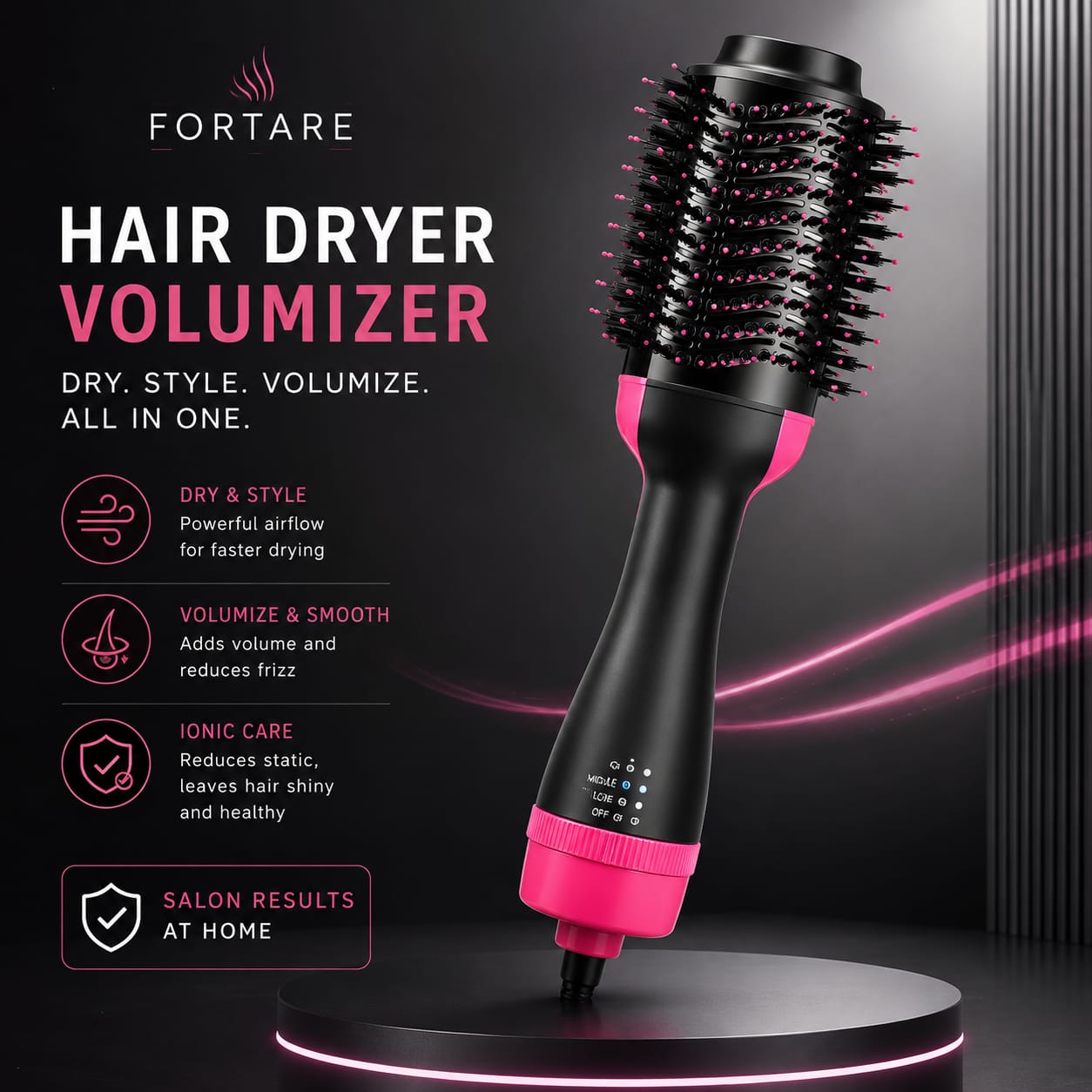 3-in-1 One Step Hot Air Brush Hair Dryer & Styler | Hair Dryer, Straightener & Volumizing Brush for Fast Salon-Style Results