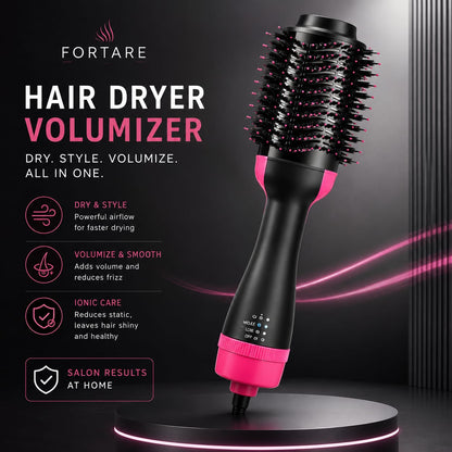3-in-1 One Step Hot Air Brush Hair Dryer & Styler | Hair Dryer, Straightener & Volumizing Brush for Fast Salon-Style Results