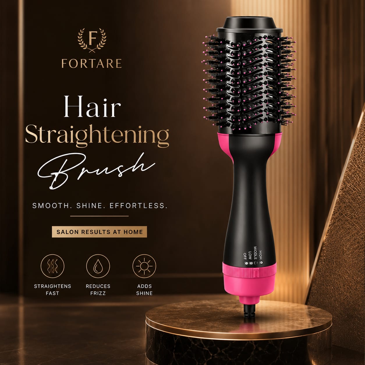 3-in-1 One Step Hot Air Brush Hair Dryer & Styler | Hair Dryer, Straightener & Volumizing Brush for Fast Salon-Style Results