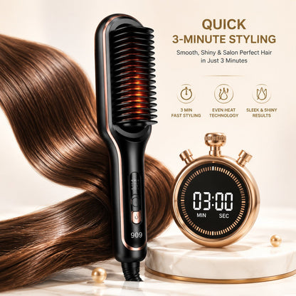 909 Hair Straightening Brush – 2-in-1 Electric Hair Straightener & Curler
