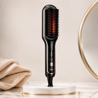 909 Hair Straightening Brush – 2-in-1 Electric Hair Straightener & Curler