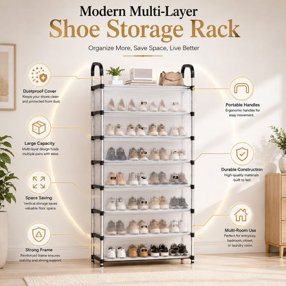 Modern Multi-Layer Shoe Storage Rack with Dustproof Cover