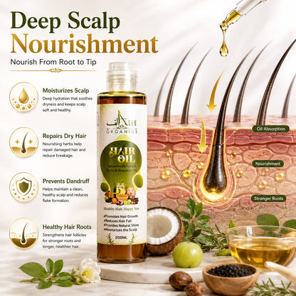 Alif Organics Natural Hair Oil – Herbal Hair Growth Oil 200ml