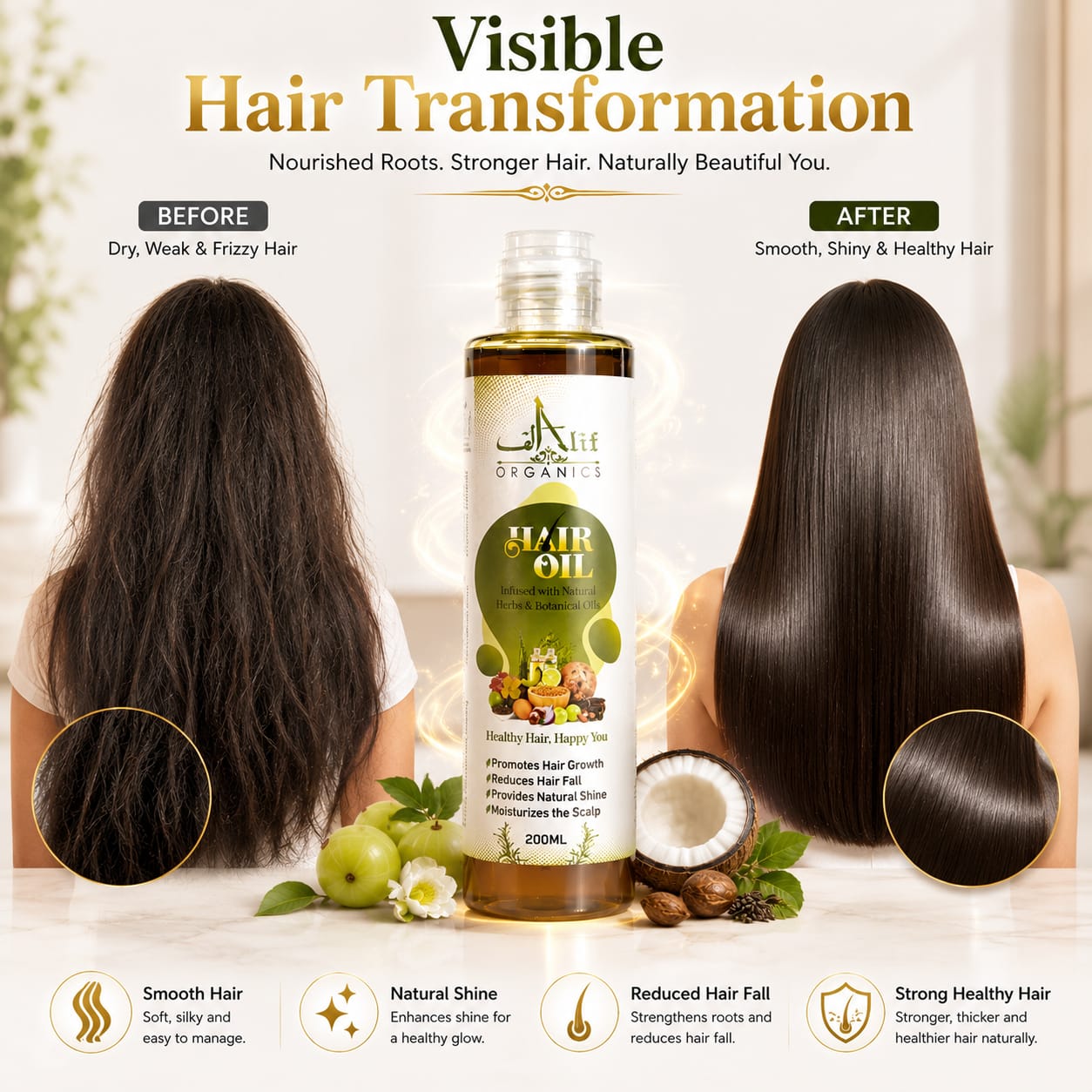 Alif Organics Natural Hair Oil – Herbal Hair Growth Oil 200ml