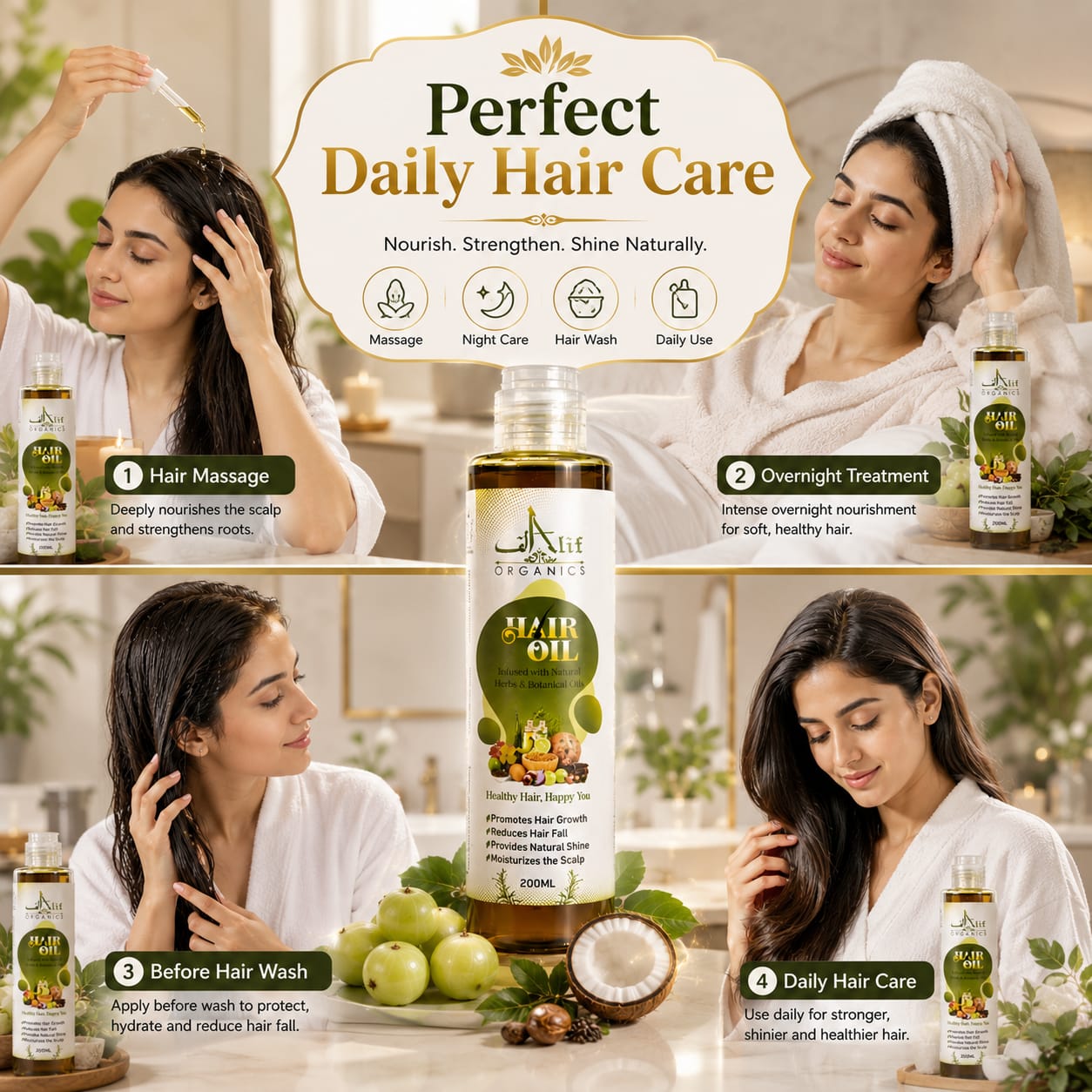 Alif Organics Natural Hair Oil – Herbal Hair Growth Oil 200ml