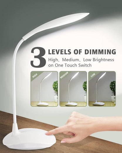 Smart Touch LED Desk Lamp with 3-Level Dimming | Flexible Eye-Care Study & Reading Light