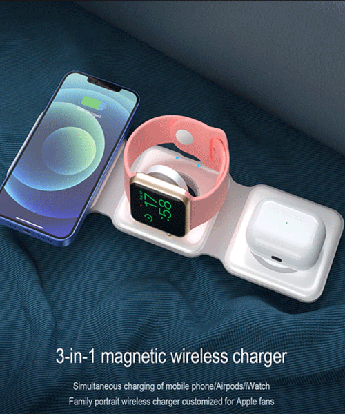 3-in-1 Magnetic Foldable Wireless Charging Station – 15W Fast Charger for iPhone, AirPods & Smartwatch