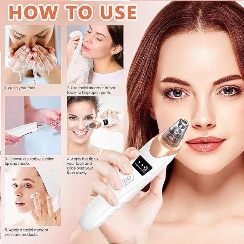 Electric Blackhead Remover Vacuum | Pore Cleaner & Acne Extractor with 5 Suction Heads | Facial Skin Care Tool