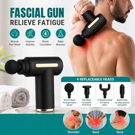 5-in-1 Massage Gun – Electric Deep Tissue Muscle Massager with 4 Heads & 6 Speed Levels for Full Body Pain Relief (Random Color)