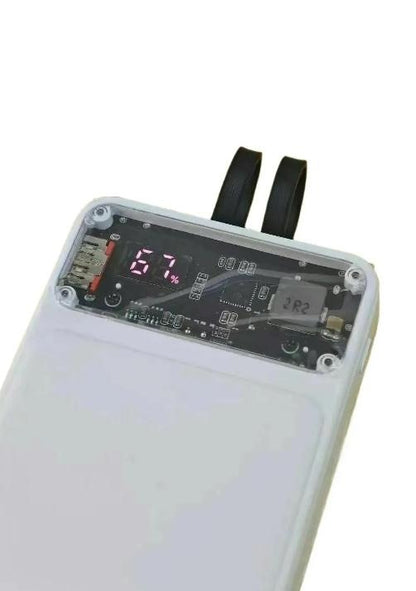 66W Fast Charging 20,000mAh Power Bank with Built-in Type-C & Lightning Cables | PD Fast Charge Digital Display (White)