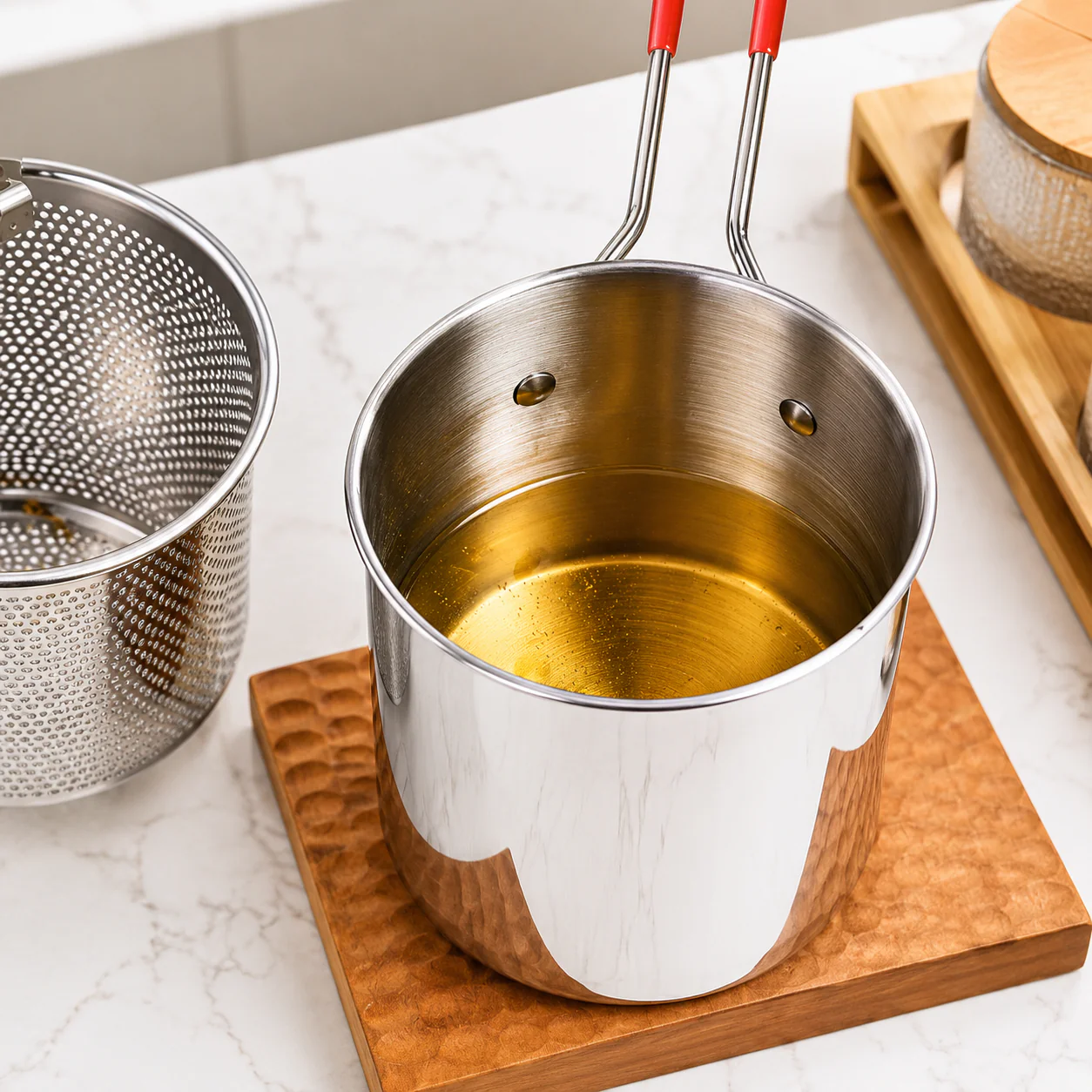 1200ml Stainless Steel Deep Fryer Pot with Oil Strainer Basket – 304 Stainless Steel Frying Pot for Home Kitchen