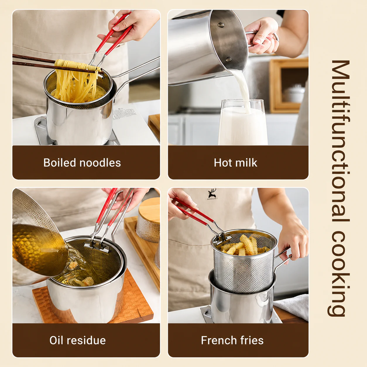 1200ml Stainless Steel Deep Fryer Pot with Oil Strainer Basket – 304 Stainless Steel Frying Pot for Home Kitchen