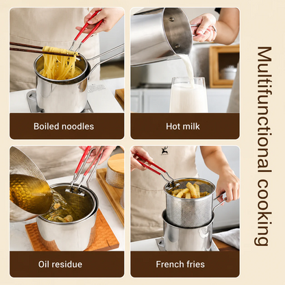 1200ml Stainless Steel Deep Fryer Pot with Oil Strainer Basket – 304 Stainless Steel Frying Pot for Home Kitchen